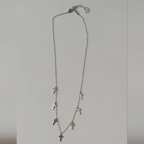 925 sterling silver cross charms necklace 18" euc dainty chain crosses religious - Picture 2 of 7